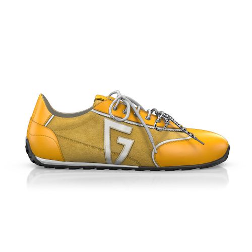 Baskets rétro running Femme Faites main en Italie en Cuir Moutarde Jaune-Orangé - Sur Mesure, Petit, Lacets - GIROTTI