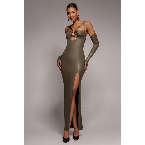 Goddiva Faux Leather Cut Out Maxi Dress - Khaki