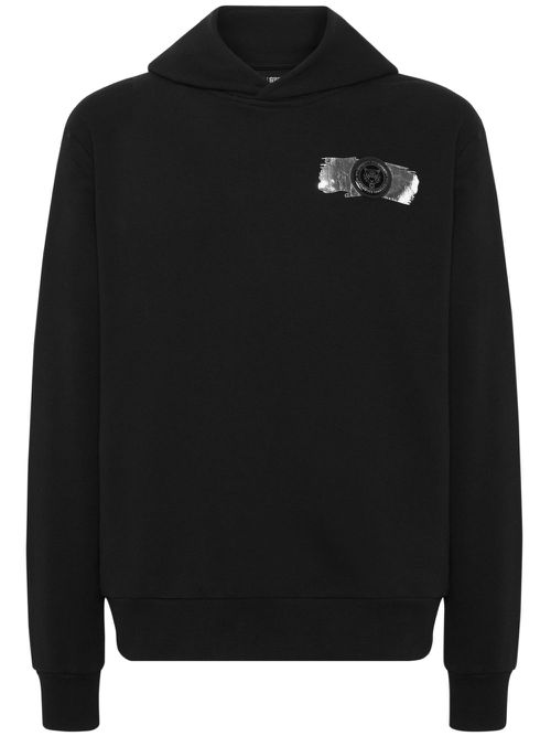 Logo-appliqué metallic-detail hoodie - Black