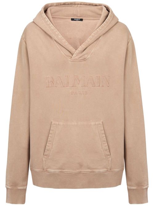 Logo-embroidered V-neck cotton hoodie - Neutrals