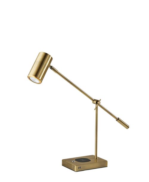 "12.25"" - 22.25"" Collette Charge Led Desk Lamp - Antique-Like Brass"