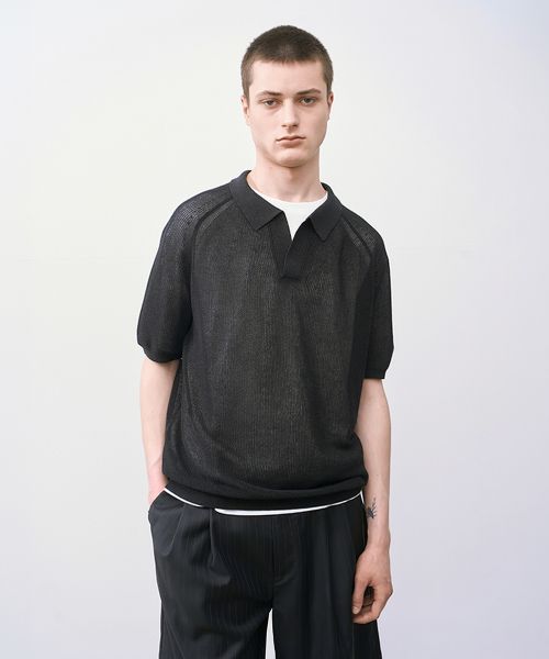 Paper Silk Loop Polo Knit Black