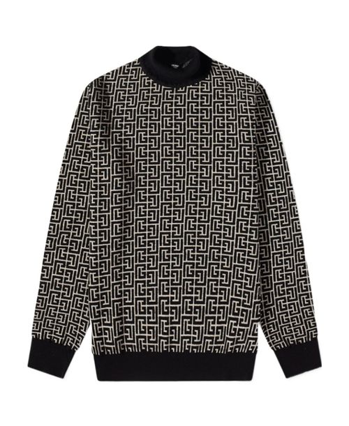 Monogram-intarsia roll-neck jumper