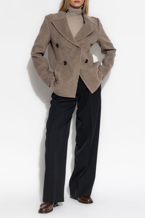 Short Double-breasted Coat, Women's, Brown