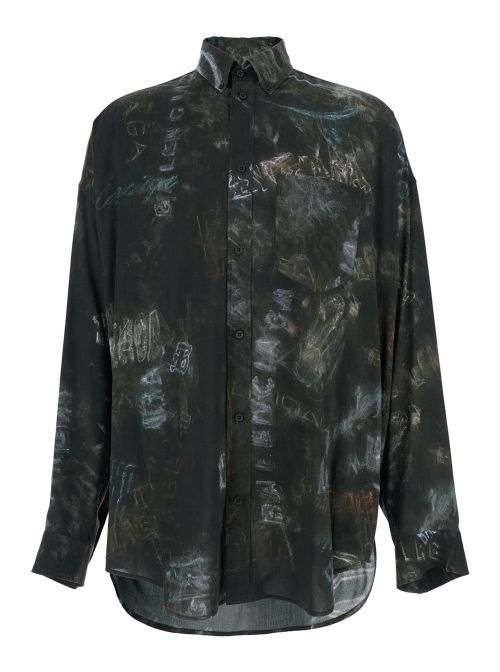All-Over Printed Viscose Shirt — Black