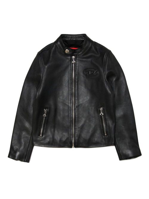 Logo-embossed leather jacket - Black