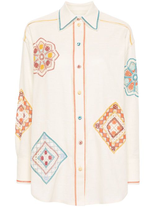 Ottie crochet-trim shirt - Neutrals