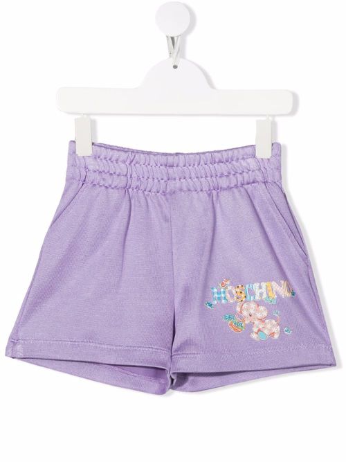 Logo-print elasticated shorts - Purple