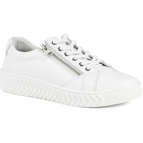 Pavers Women's Wide Fit Leather Breathable Platform Trainers in White
