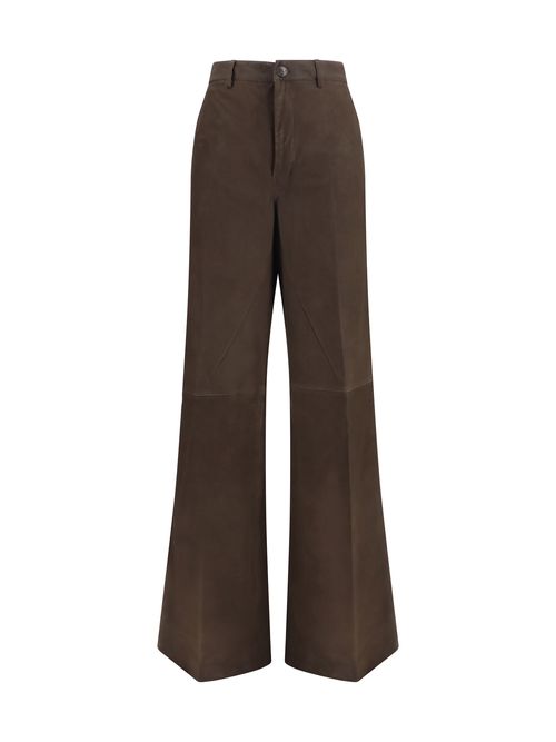 Wide-Leg Calf Leather Trousers — Brown