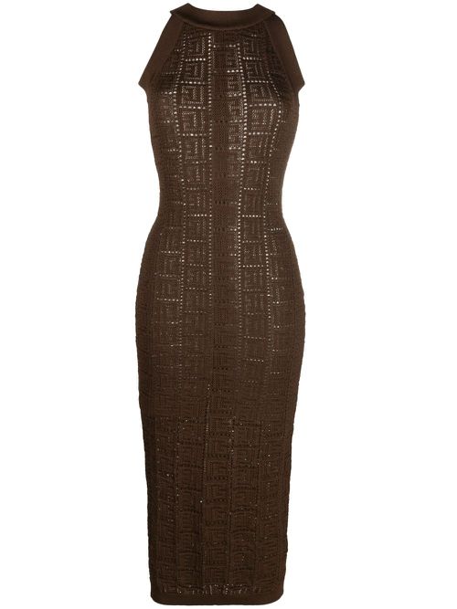 Monogram mesh midi dress - Brown