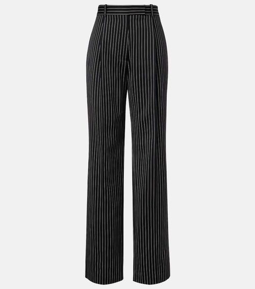Striped wool and cotton straight pants