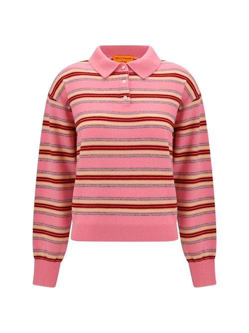 Striped Cashmere Polo Sweater — Pink