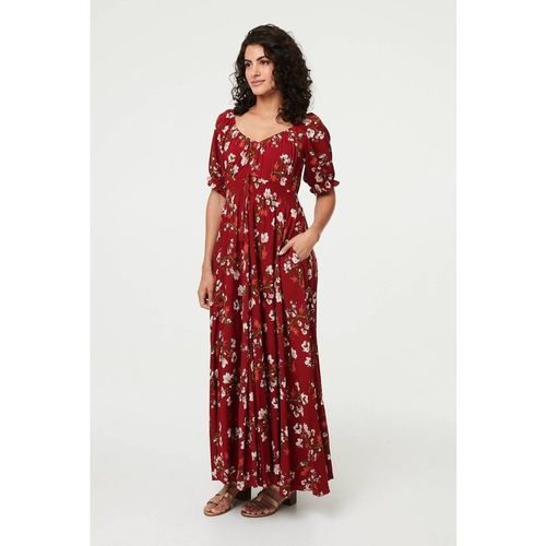 Izabel London Women's Floral Bardot Shirred Empire Maxi Dress in Red