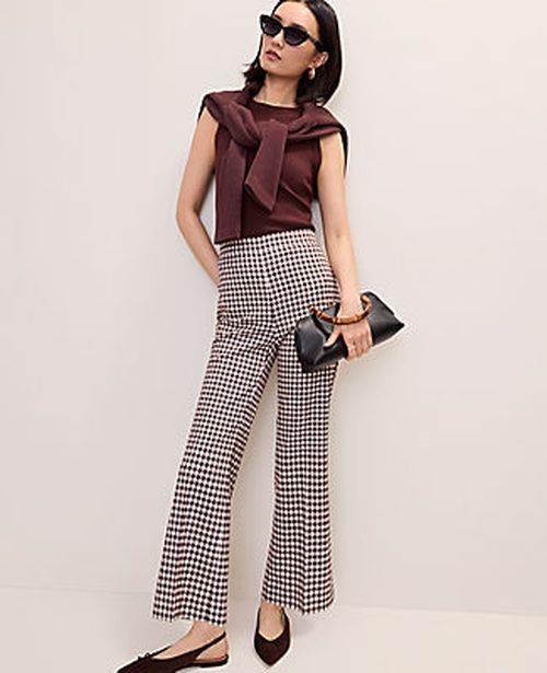 Ann Taylor The Tall Side Zip Flare Pant in Gingham