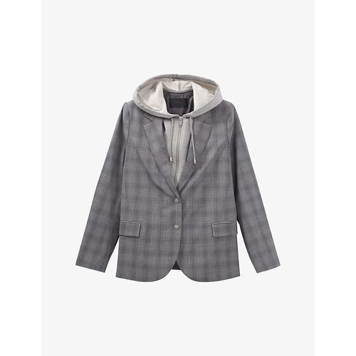 Womens Grey Check-print Hooded Stretch-woven Blazer