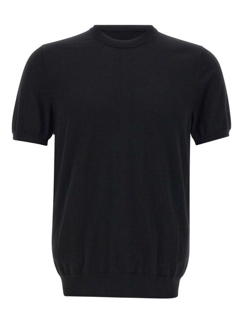 Short-sleeve ribbed sweater - Black