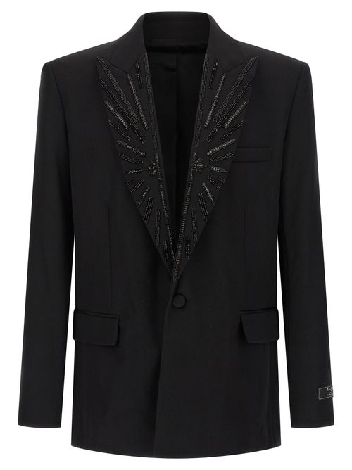 Crystal-Embellished Virgin Wool Blazer — Black