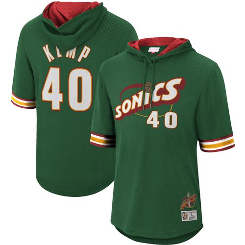 Men's Shawn Kemp Green Seattle SuperSonics Mesh Hardwood Classics Name & Number Short Sleeve Hoodie