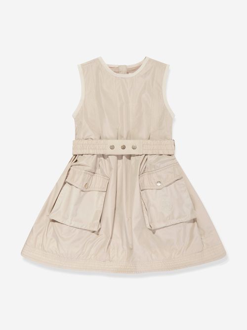 Girls Sleeveless Pocket Dress in Beige