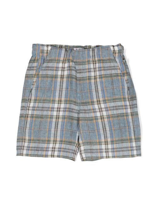 Plaid-pattern linen shorts - Blue