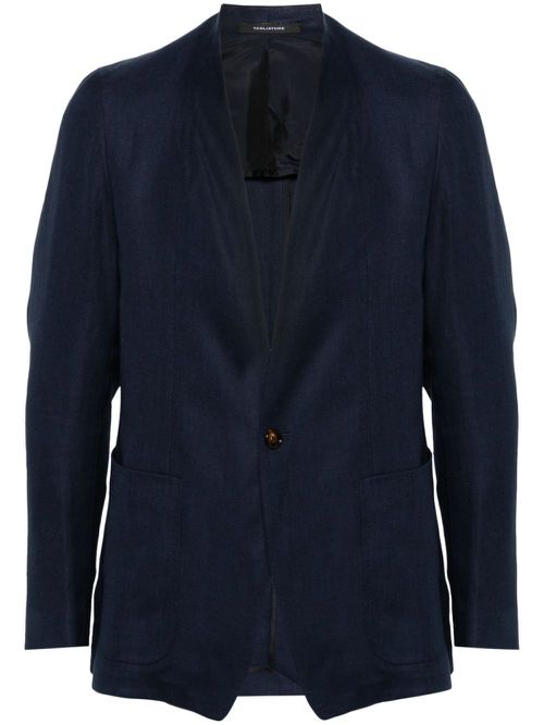 Single-breasted linen blazer - Blue