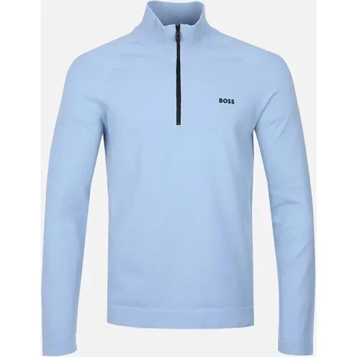 Men's Boss K_seamless Tech_qz Half Zip Knitwear Open Blue - Size: 44