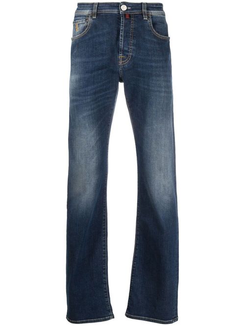 Logo-patch straight-leg denim jeans - Blue