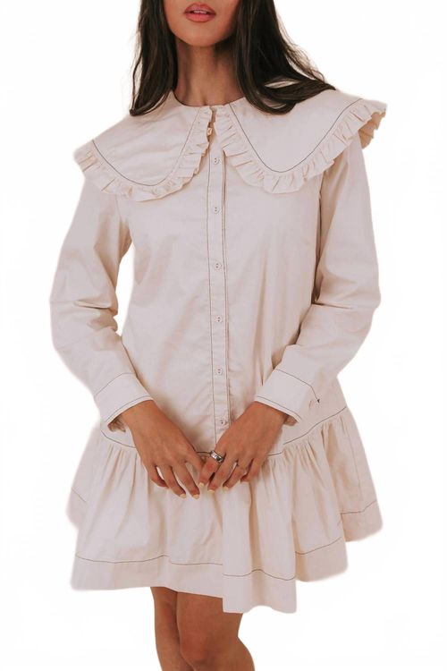 Ava Ruffled Collar Mini Shirt Dress In Ivory