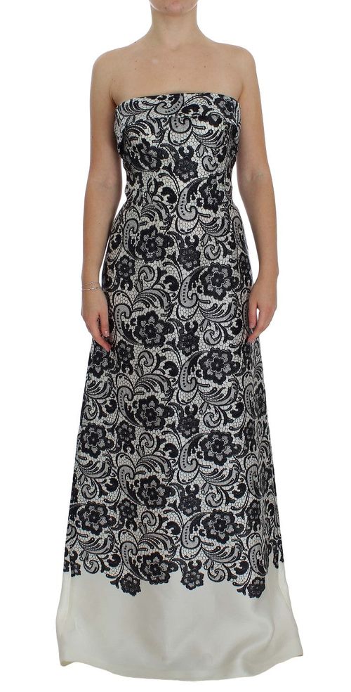 Floral Lace Silk Corset Maxi Dress — Black