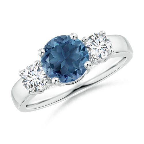 Angara 1.55 Carats Classic Round London Blue Topaz and Diamond Three Stone Engagement Ring in Platinum