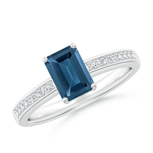 Angara 1.2 Carats Octagonal London Blue Topaz Cocktail Ring with Diamonds in Platinum