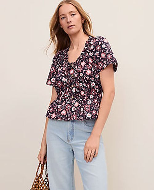Ann Taylor Weekend Floral Gathered Peplum Top