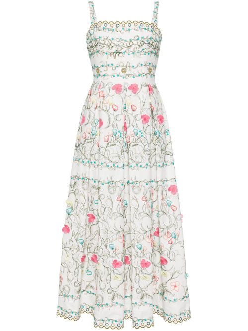 Floral-embroidered maxi dress - White