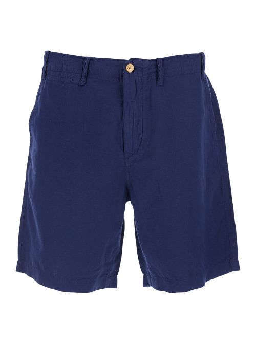 Linen-Cotton Blend Bermuda Shorts — Navy