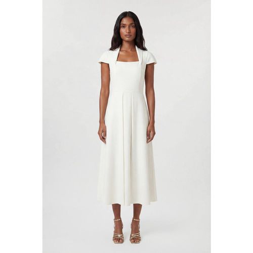 Karen Millen Women's Compact Stretch Tailored Square Neck Full Skirted Midi Dress in Ivory