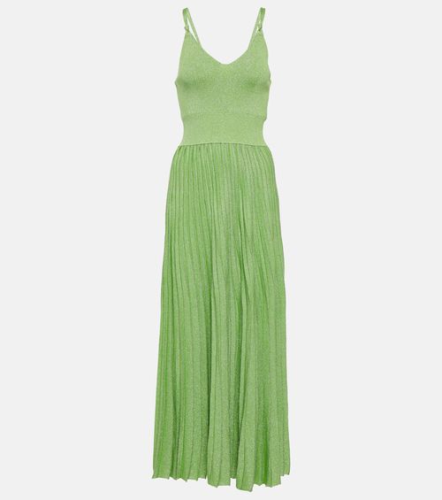 Pleated metallic knit maxi dress