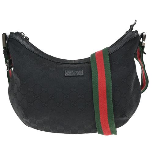 Gucci Half Moon Hobo Messenger Gg Canvas Black Canvas Shoulder Bag Bag Pre-Owned