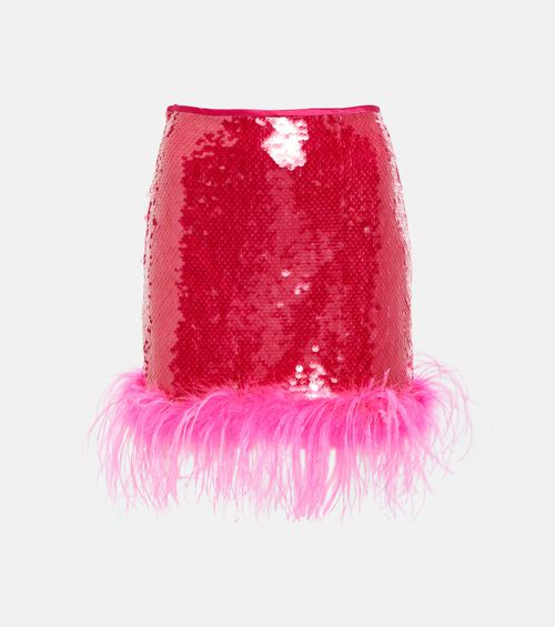 Sequined feather-trimmed miniskirt