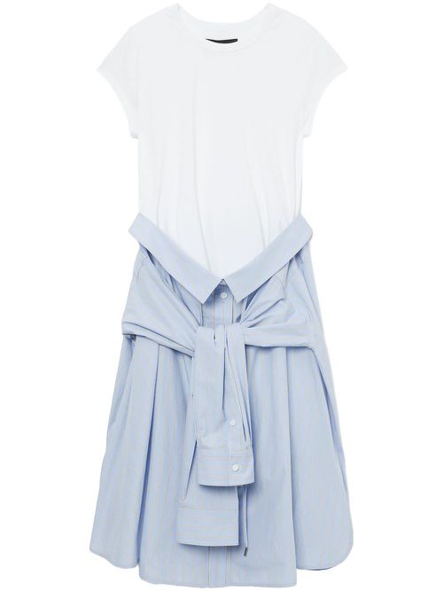 Shirted-skirt midi T-shirt dress - White