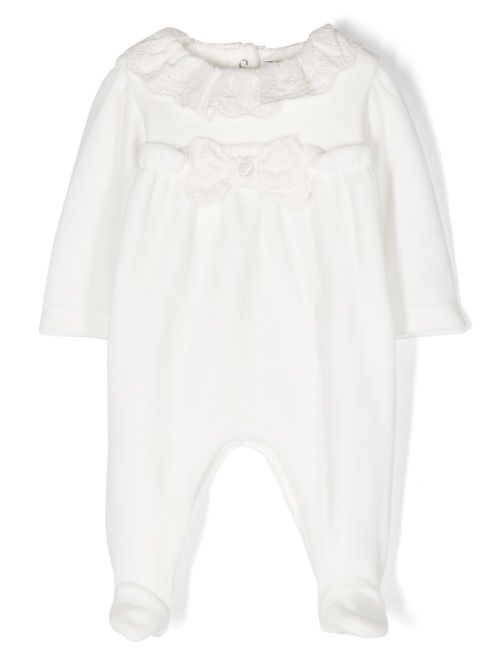 Embroidered-edge ruffle-collar pajamas - White