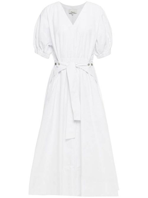 Short-sleeve belted dress - White