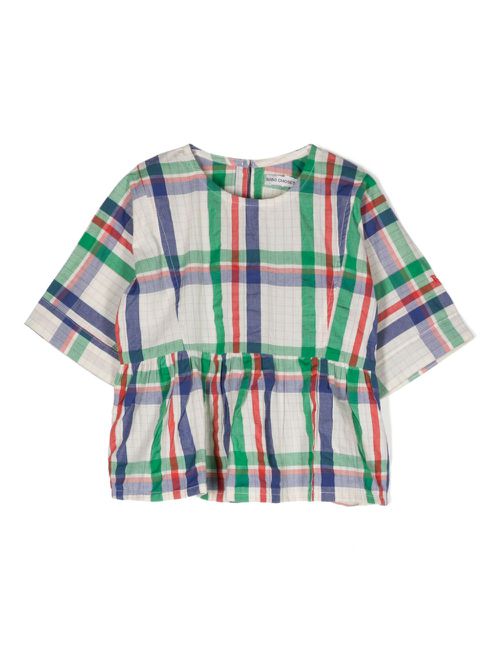 Madras Checks peplum blouse - White