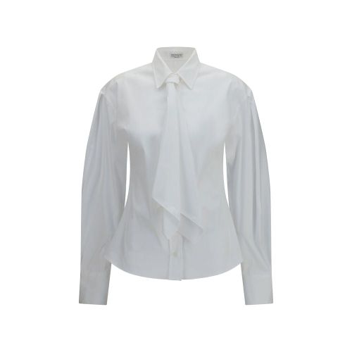 Cotton-Blend Dress Shirt with Tie Shirt — White