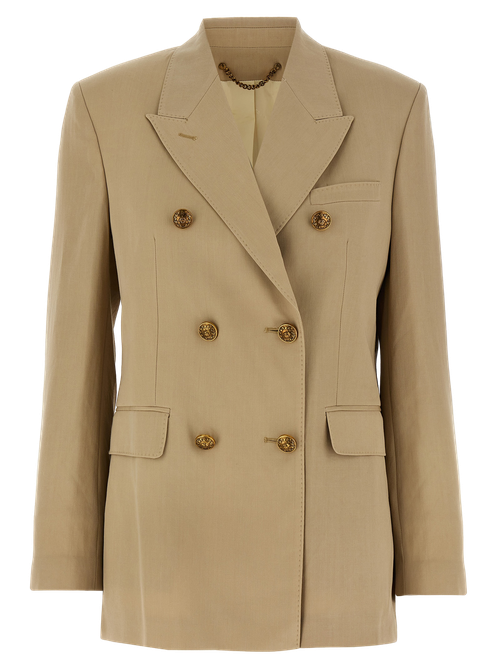 Virgin Wool Double-Breasted Blazer — Beige