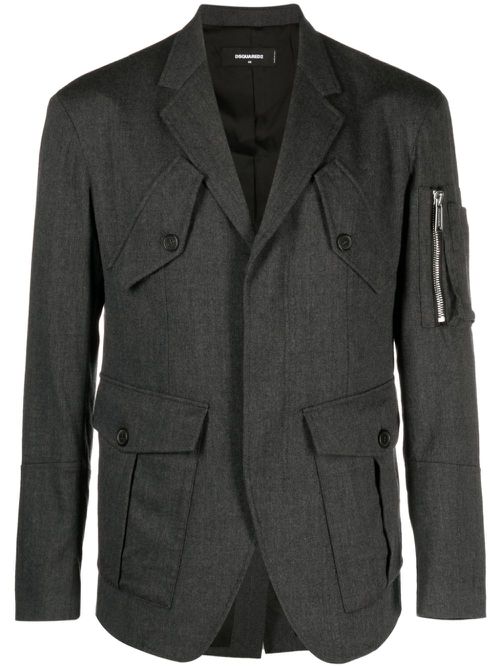 Multiple-pocket single-breasted blazer - Grey