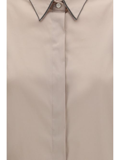 Monile-Embellished Cotton Shirt — Beige