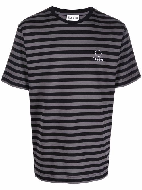 Striped logo-embroidered T-shirt - Grey