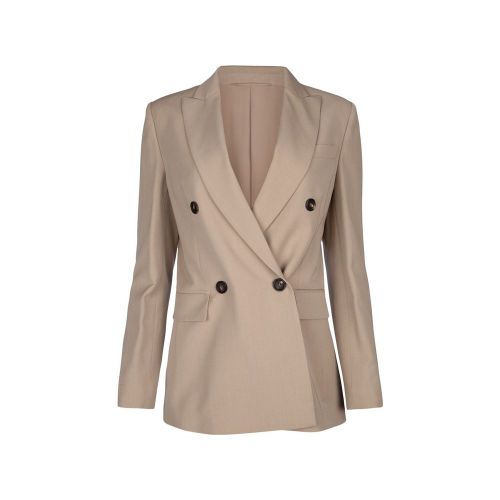 Virgin Wool Double-Breasted Blazer — Beige