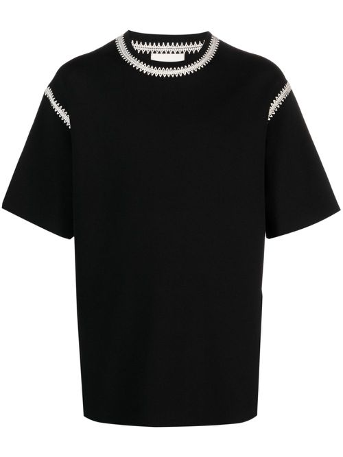 Crochet-trim crew-neck T-shirt - Black